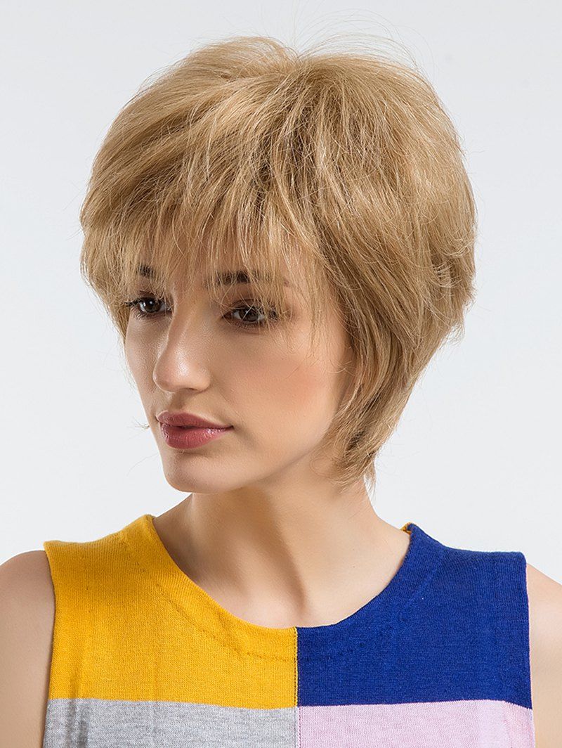 

Short Side Bang Straight Human Hair Wig, Burlywood