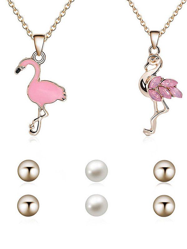 

Vintage Flamingo Necklace Pendant Necklace Stud Earrings Set, Pink