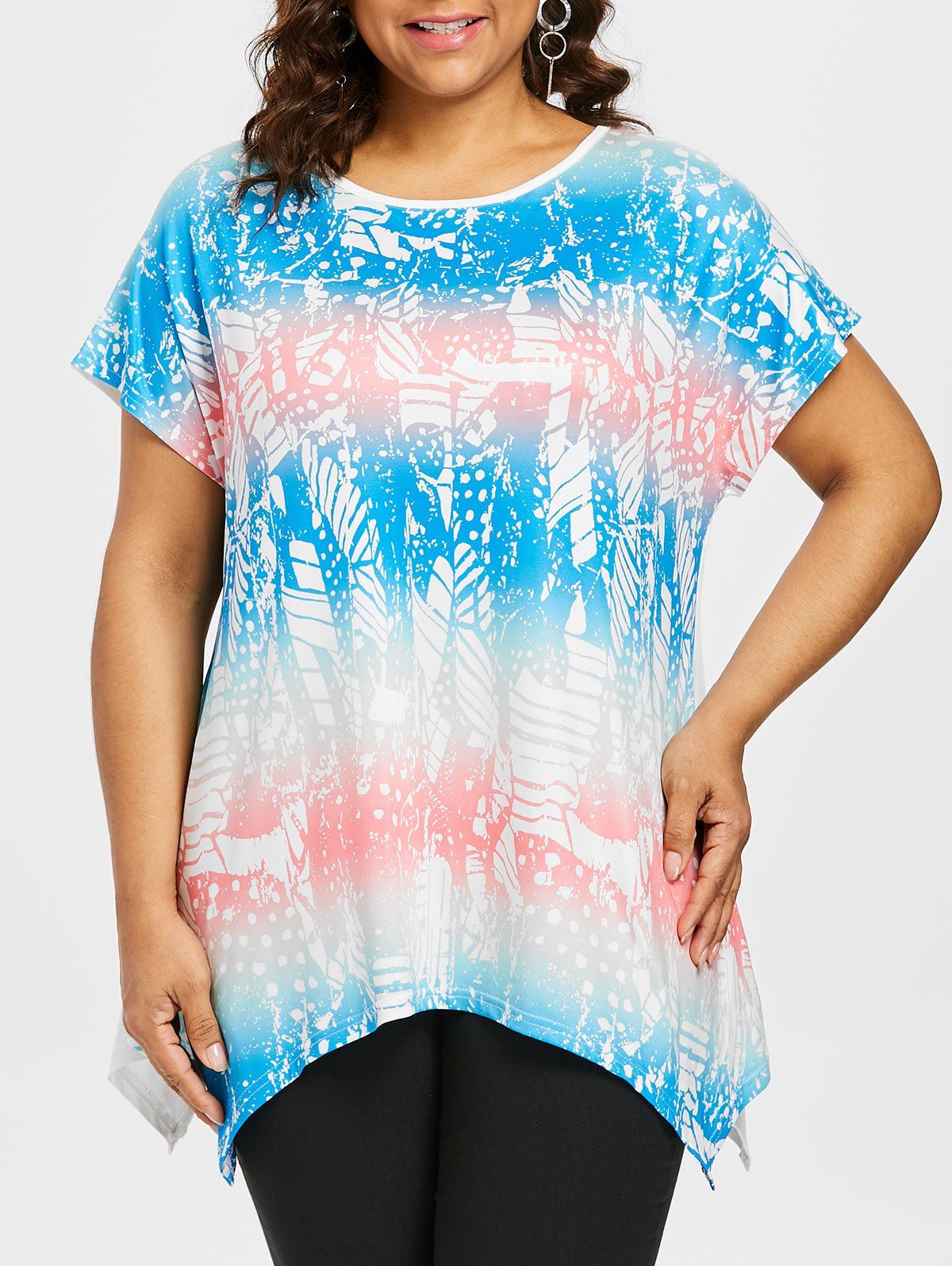 

Plus Size Asymmetrical Abstract Print T-shirt, White