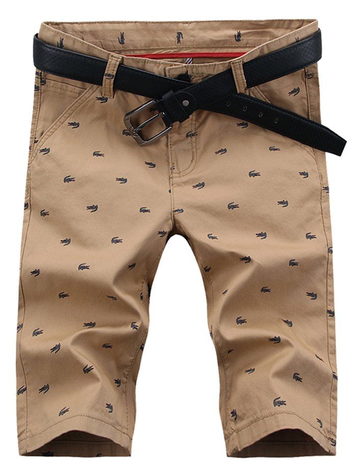 

Allover Print Five Pockets Bermuda Shorts, Light khaki