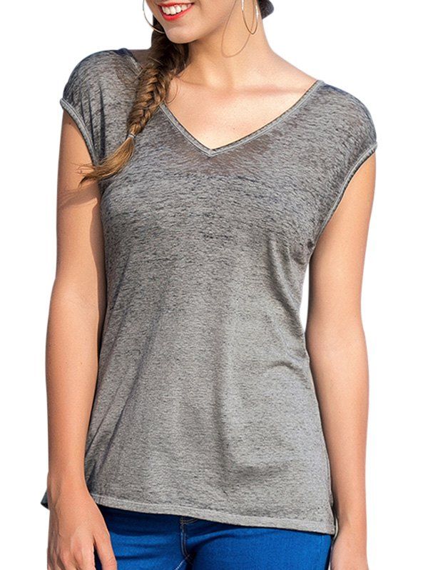 

Short Sleeve Cut Out Back T-shirt, Gray