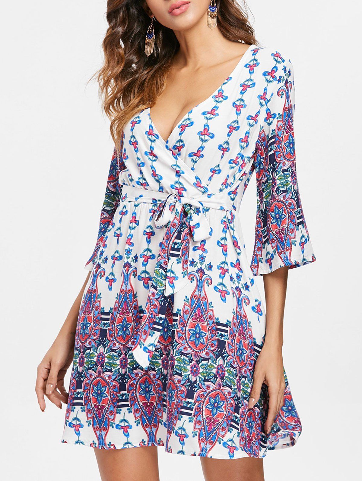 

Bohemia Print Faux Wrap Dress, Multi