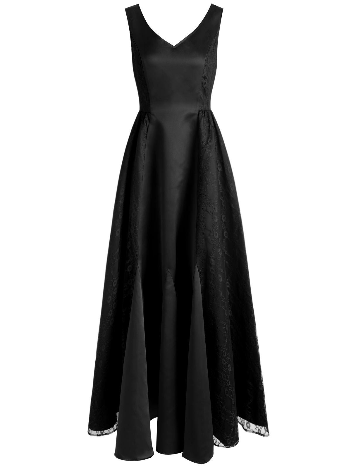 

V Neck Maxi Party Dress, Black