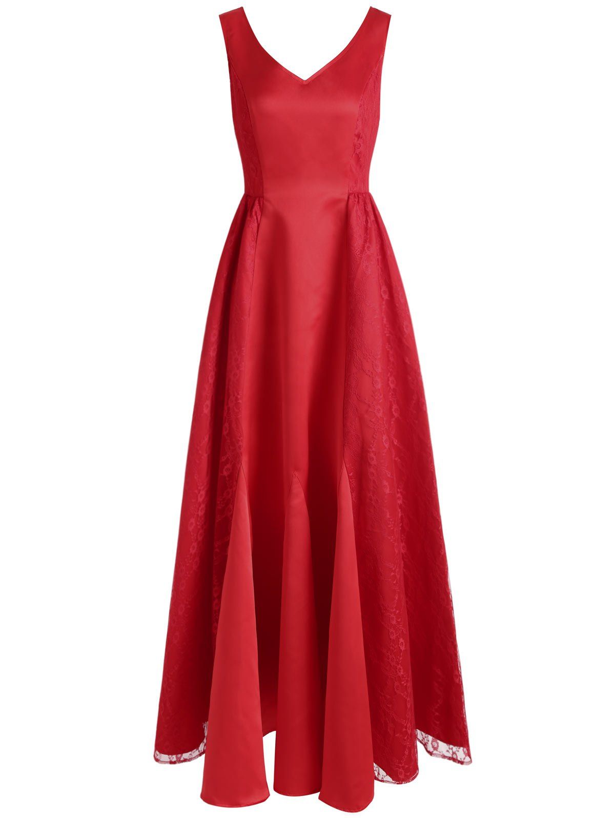 

V Neck Maxi Party Dress, Red