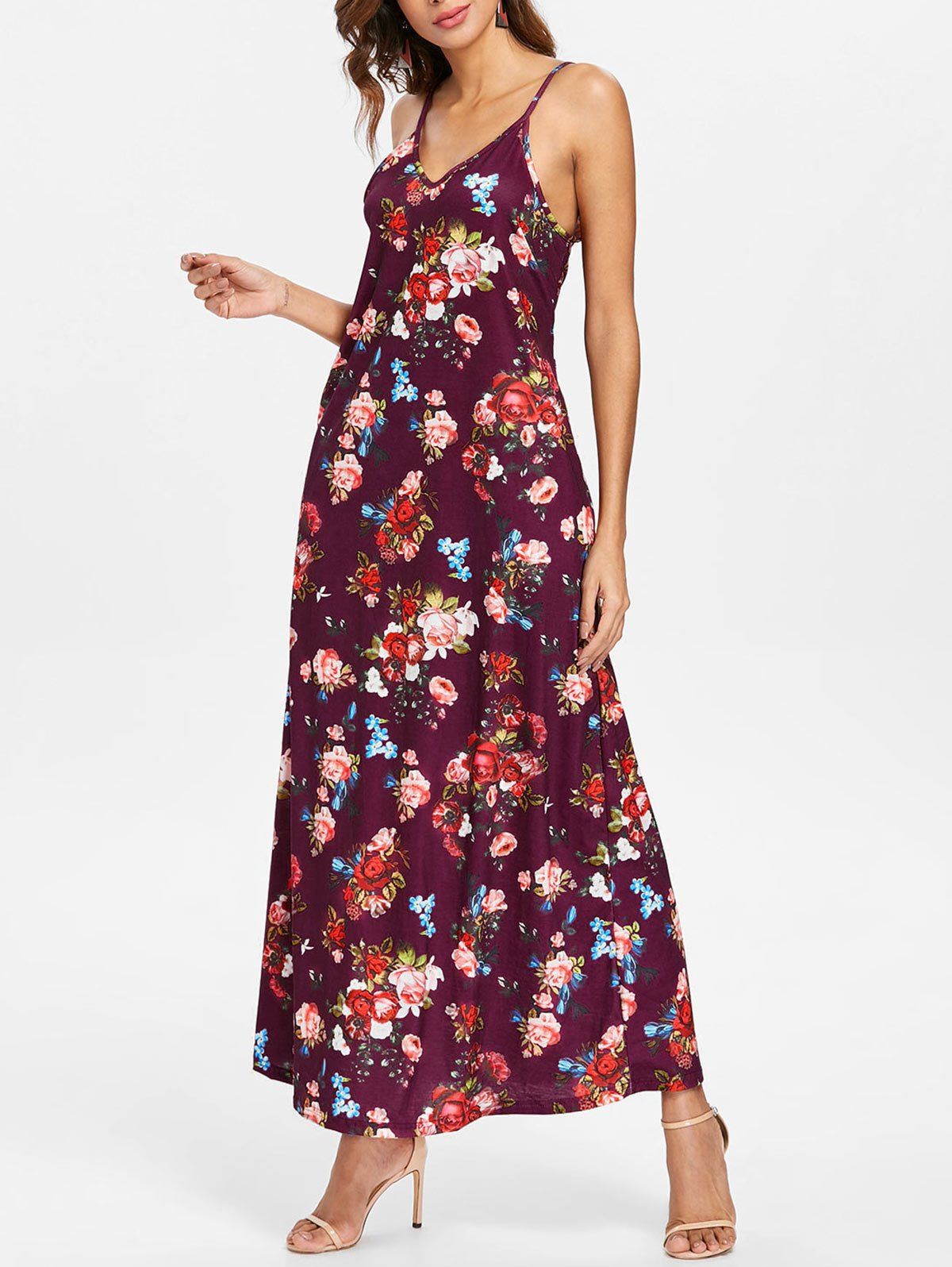 

Floral Print Front Pocket Maxi Dress, Dull purple