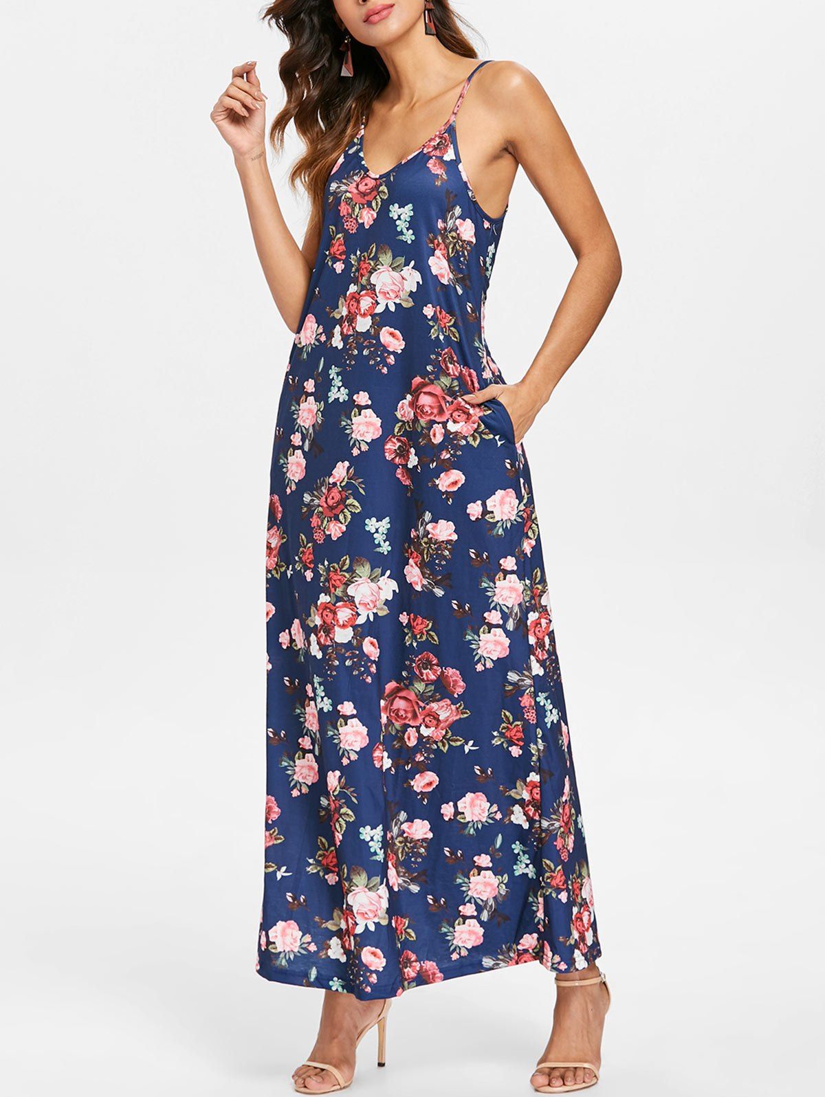 

Floral Print Front Pocket Maxi Dress, Cadetblue