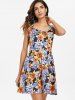 Floral Pattern Round Neck Fit and Flare Dress -  