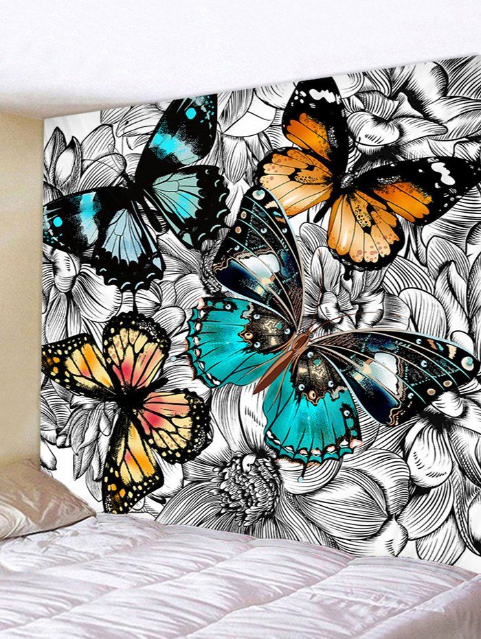 

Wall Hanging Art Butterflies In The Flowers Print Tapestry, Multi