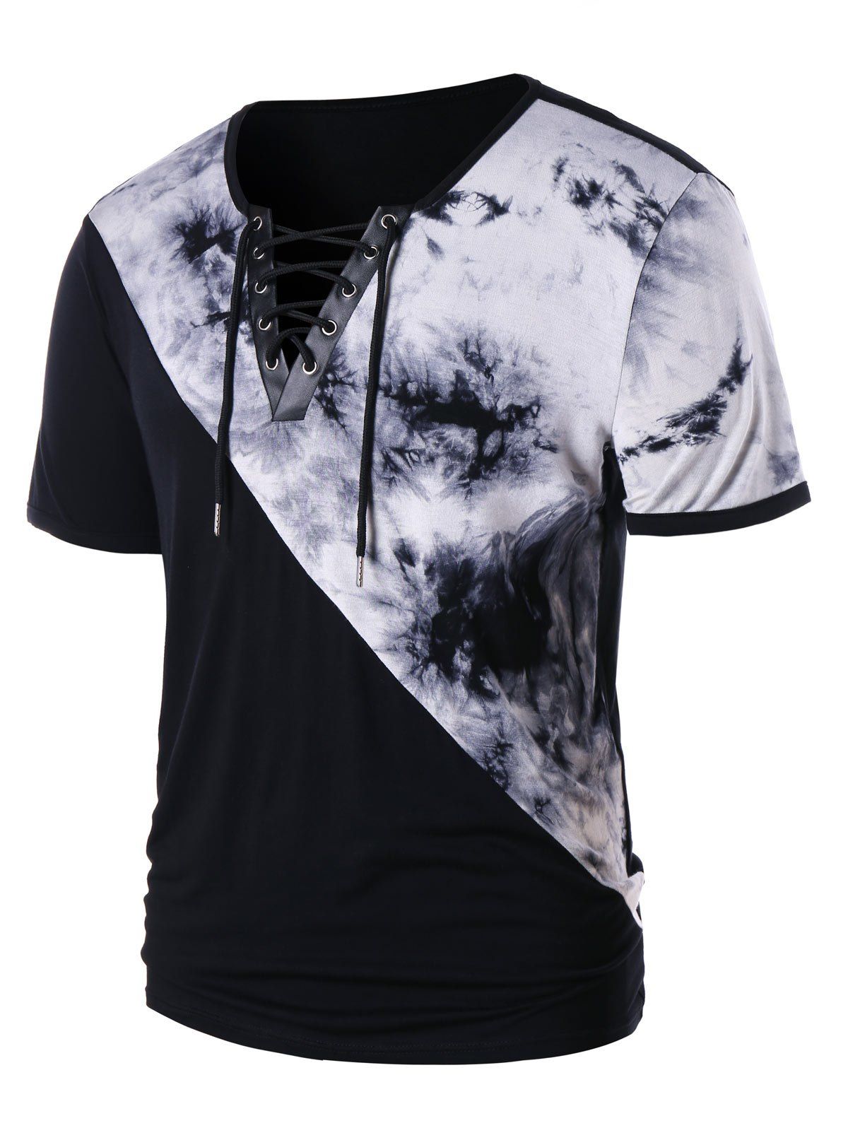 

Lace Up Tie Dye Short Sleeve T-shirt, Black