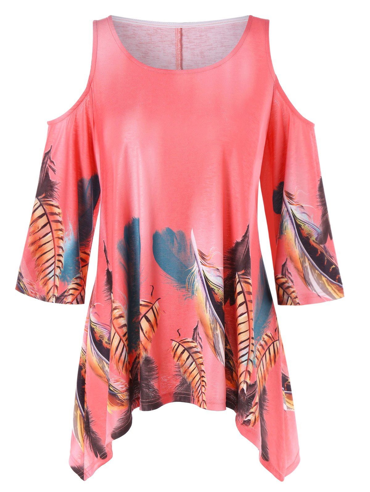 2019 plus size feather print babydoll t shirt