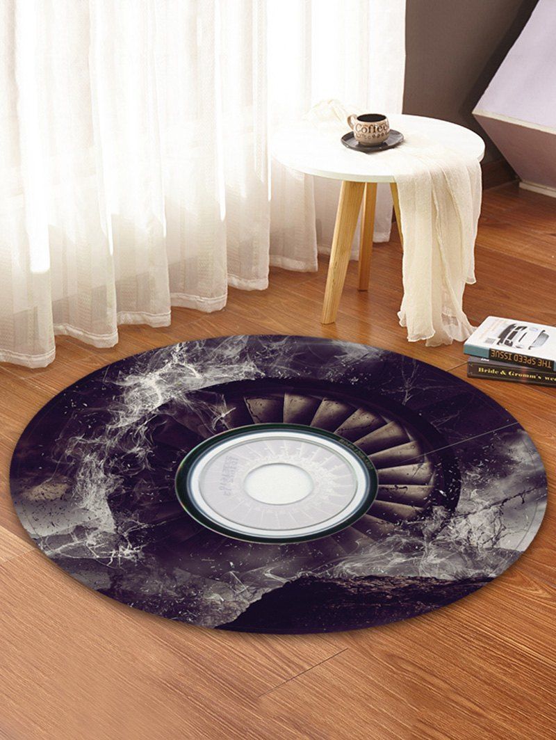 

3D Music Record Print Round Coral Fleece Floor Mat, Black