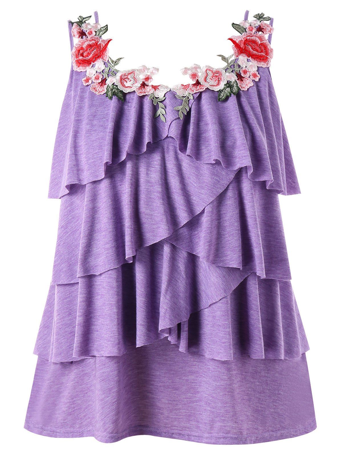 

Plus Size Embroidery Tiered Ruffle Tank Top, Purple mimosa