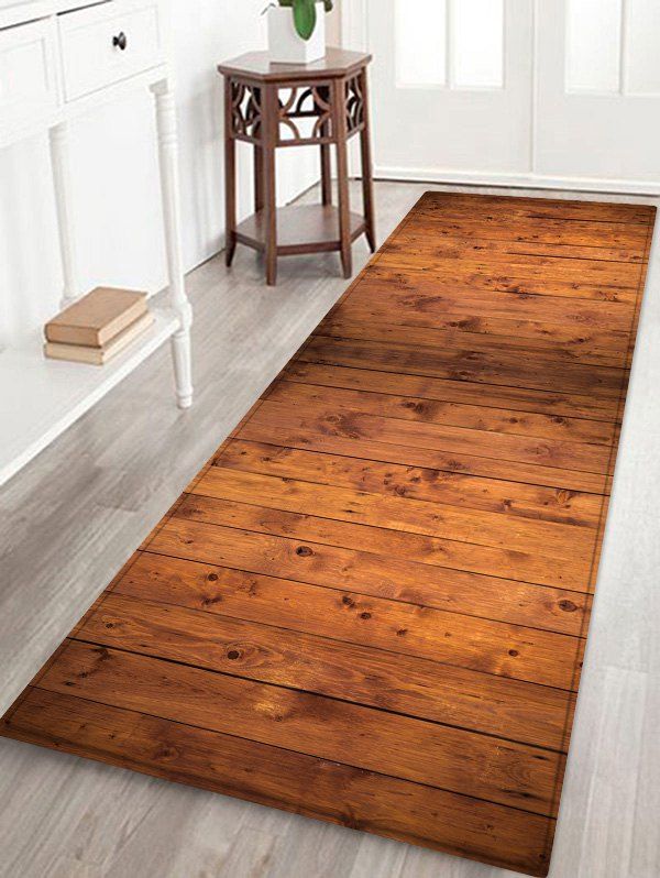 

Wooden Board Print Flannel Floor Mat, Light brown