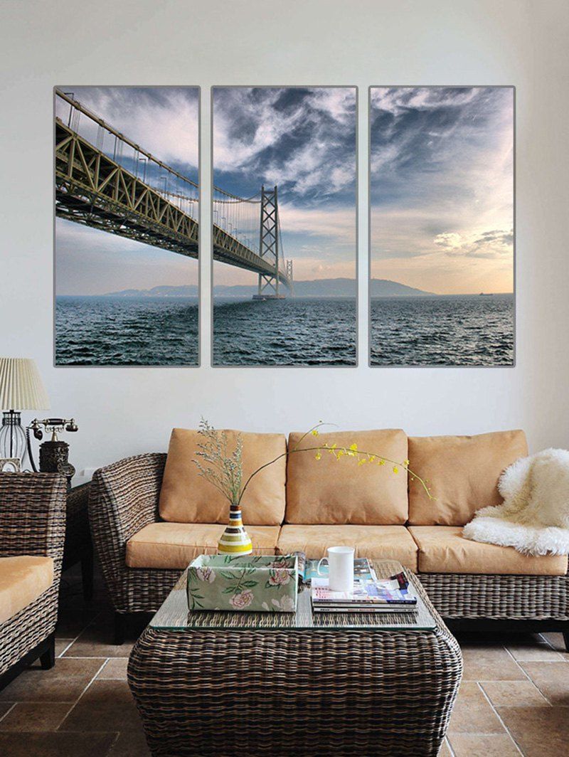 

Bridge On the Sea Print Unframed Split Canvas Paintings, Multi