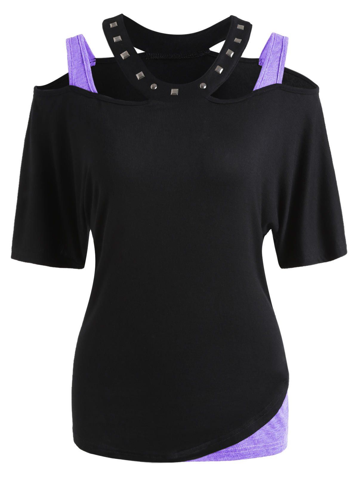 

Rivet Embellished Cut Out T-shirt, Purple mimosa