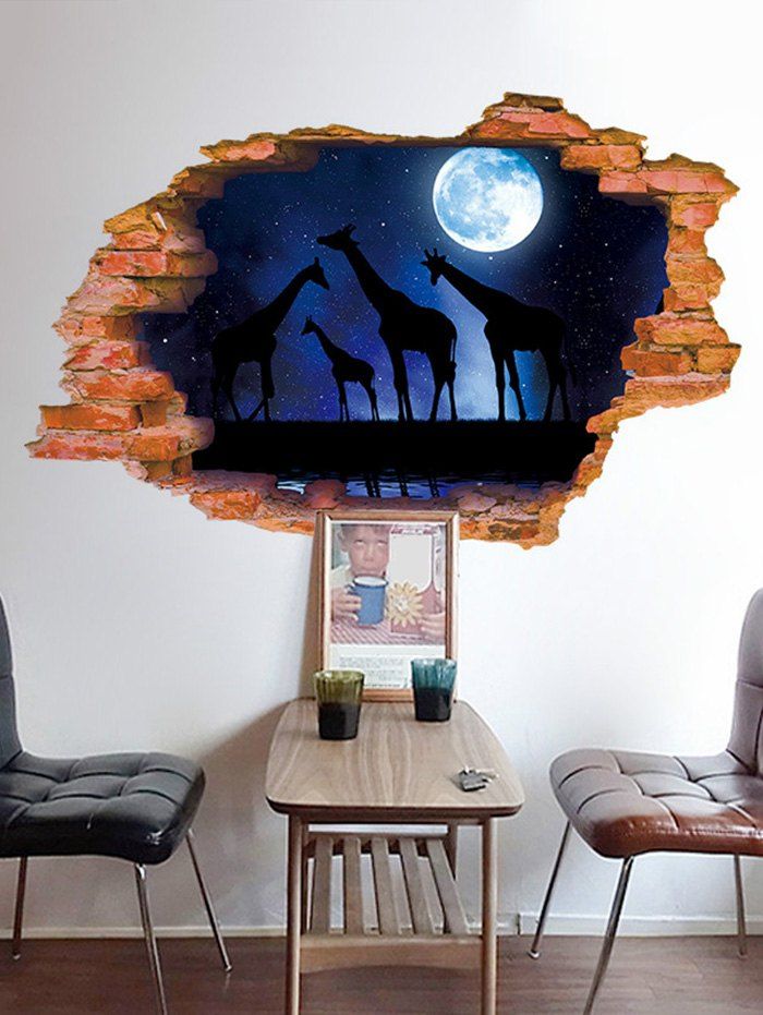 

3D Broken Wall Sky Giraffe Removable Wall Sticker, Deep blue