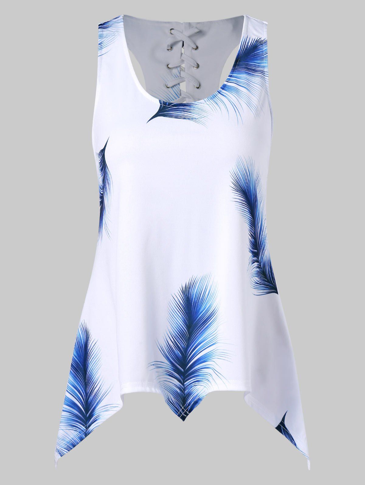 

Feather Print Asymmetrical Tank Top, White