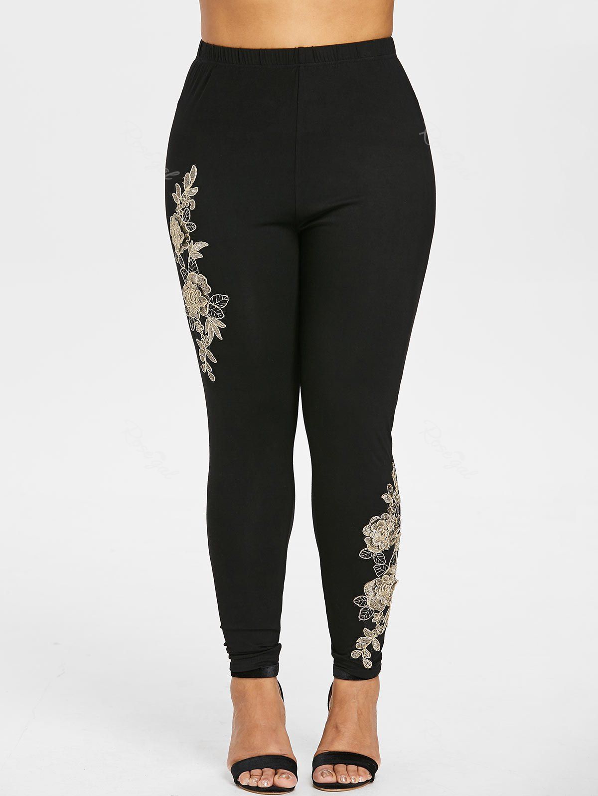 

Plus Size High Waisted Embroidered Leggings, Black