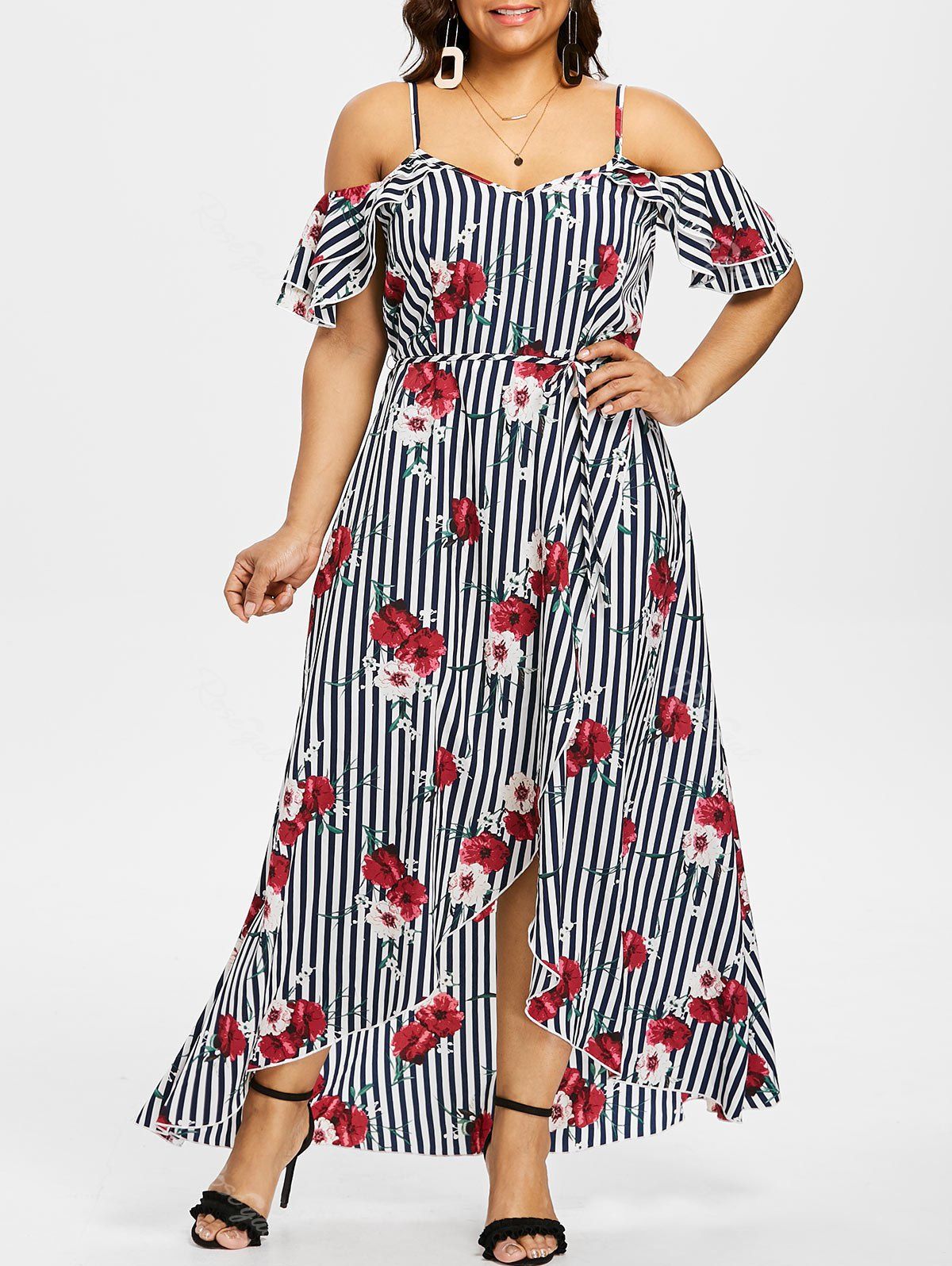 

Plus Size Floral Cold Shoulder Dress, White