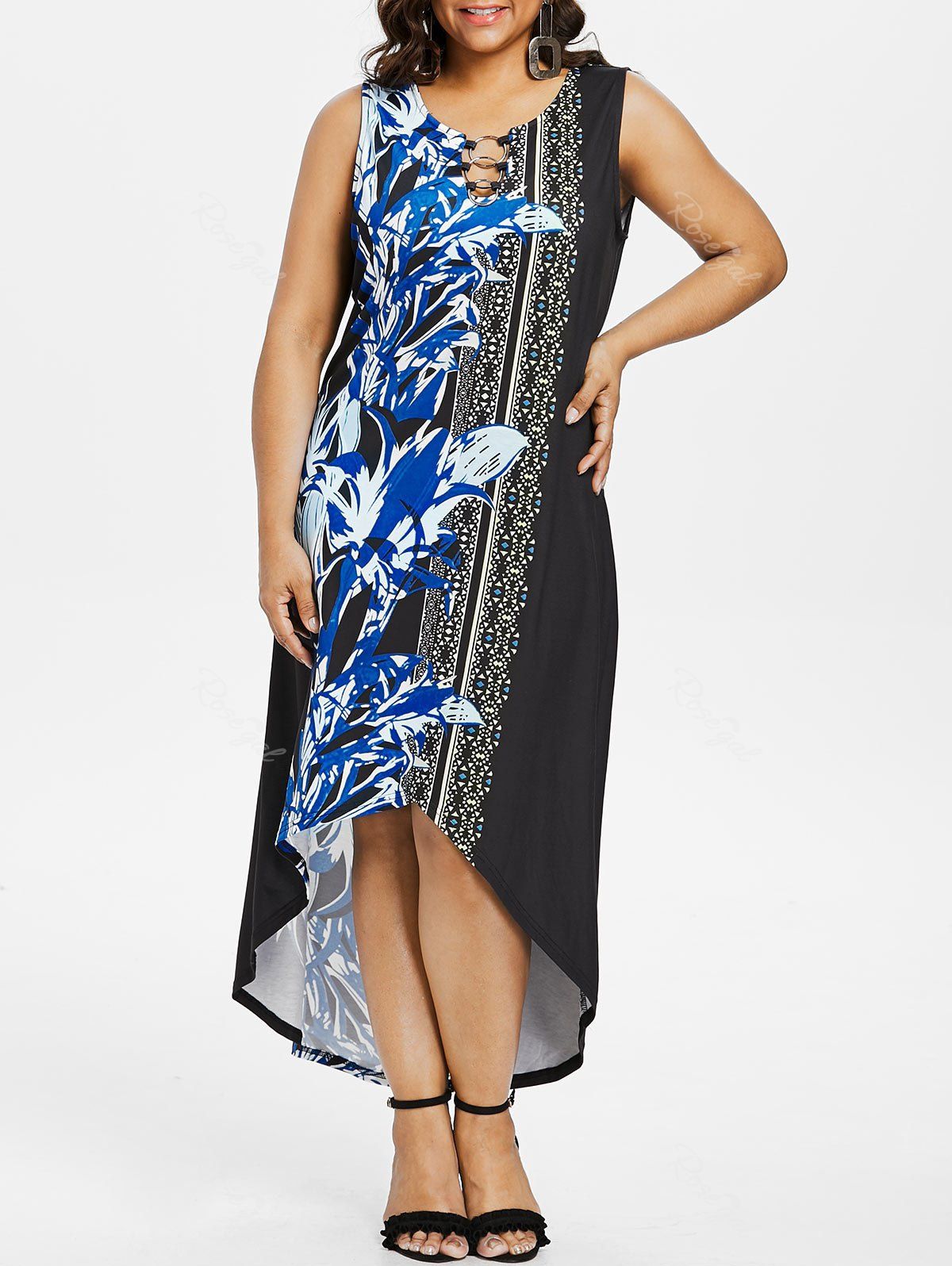 

Plus Size Graphic High Low Hem Maxi Dress, Black