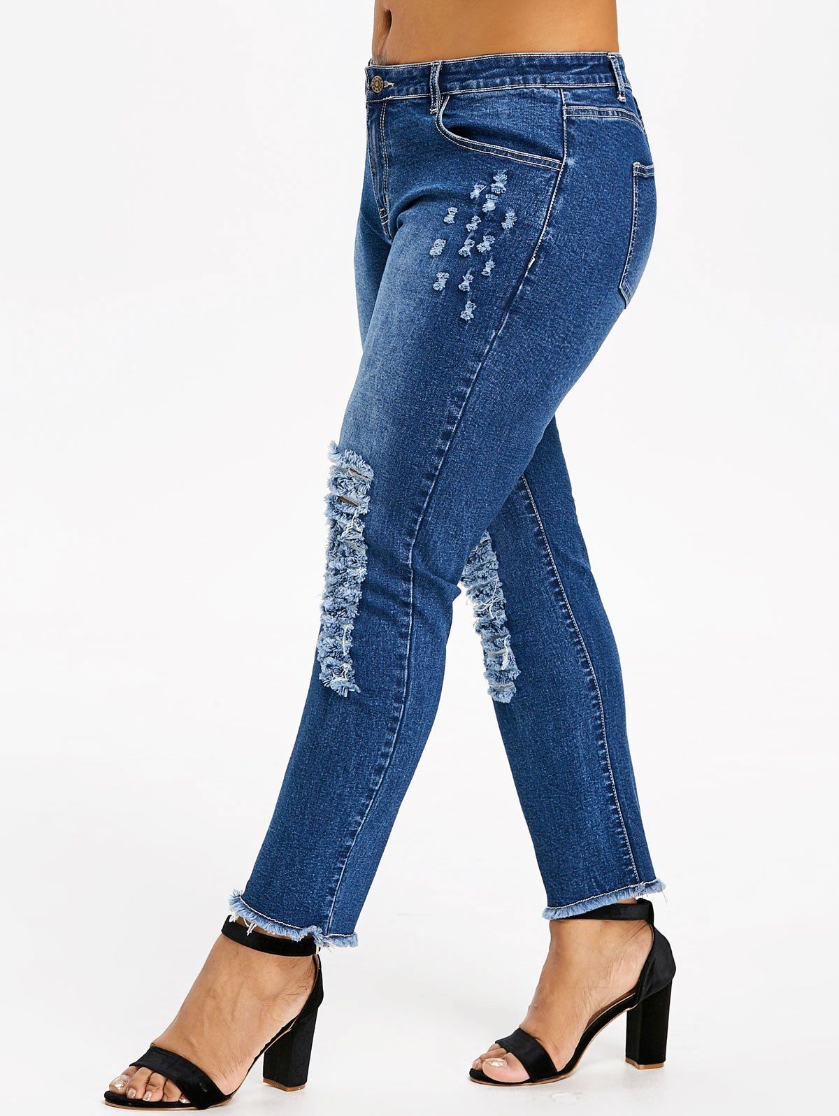 Discount Plus Size Distressed Frayed Jeans  