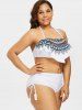Plus Size Tribal Print Halter Overlay Bikini Set -  