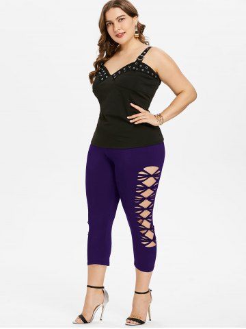 

Plus Size Sides Open Capri Leggings, Purple iris