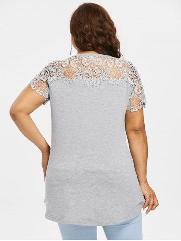 

Plus Size Guipure Lace Yoke T-shirt, Light gray