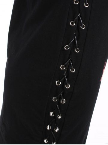

Drum Pattern Lace Up Mini Dress, Black