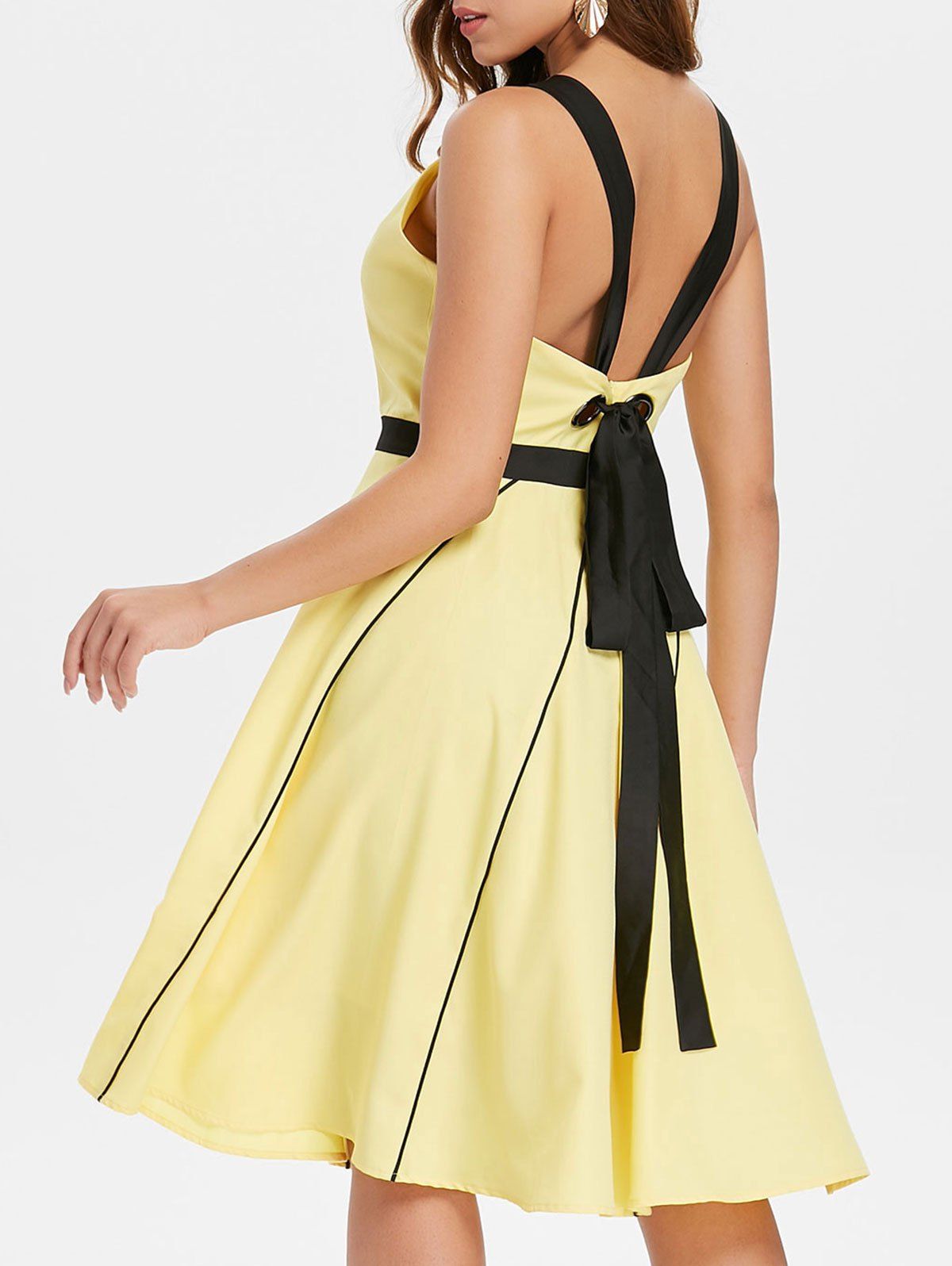 

High Waisted Self Tie Backless Dress, Yellow