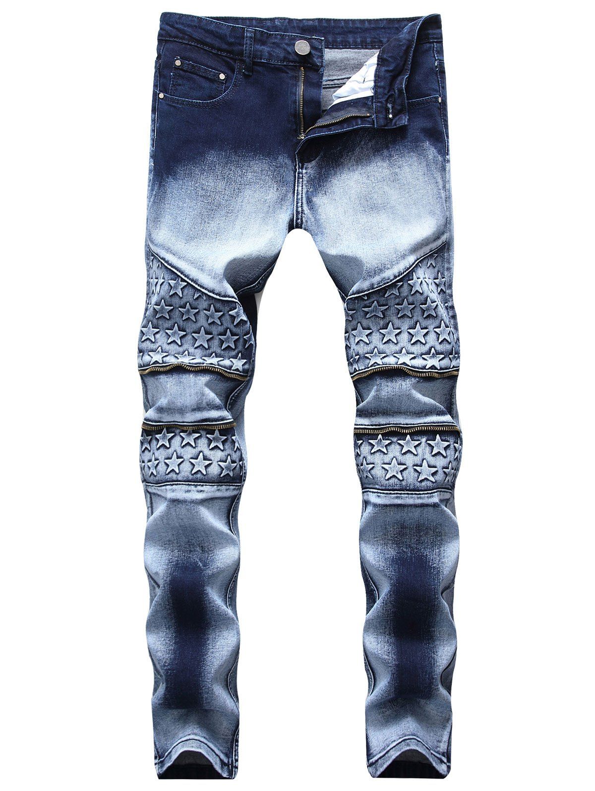 

Stars Zippered Denim Biker Jeans, Dark slate blue