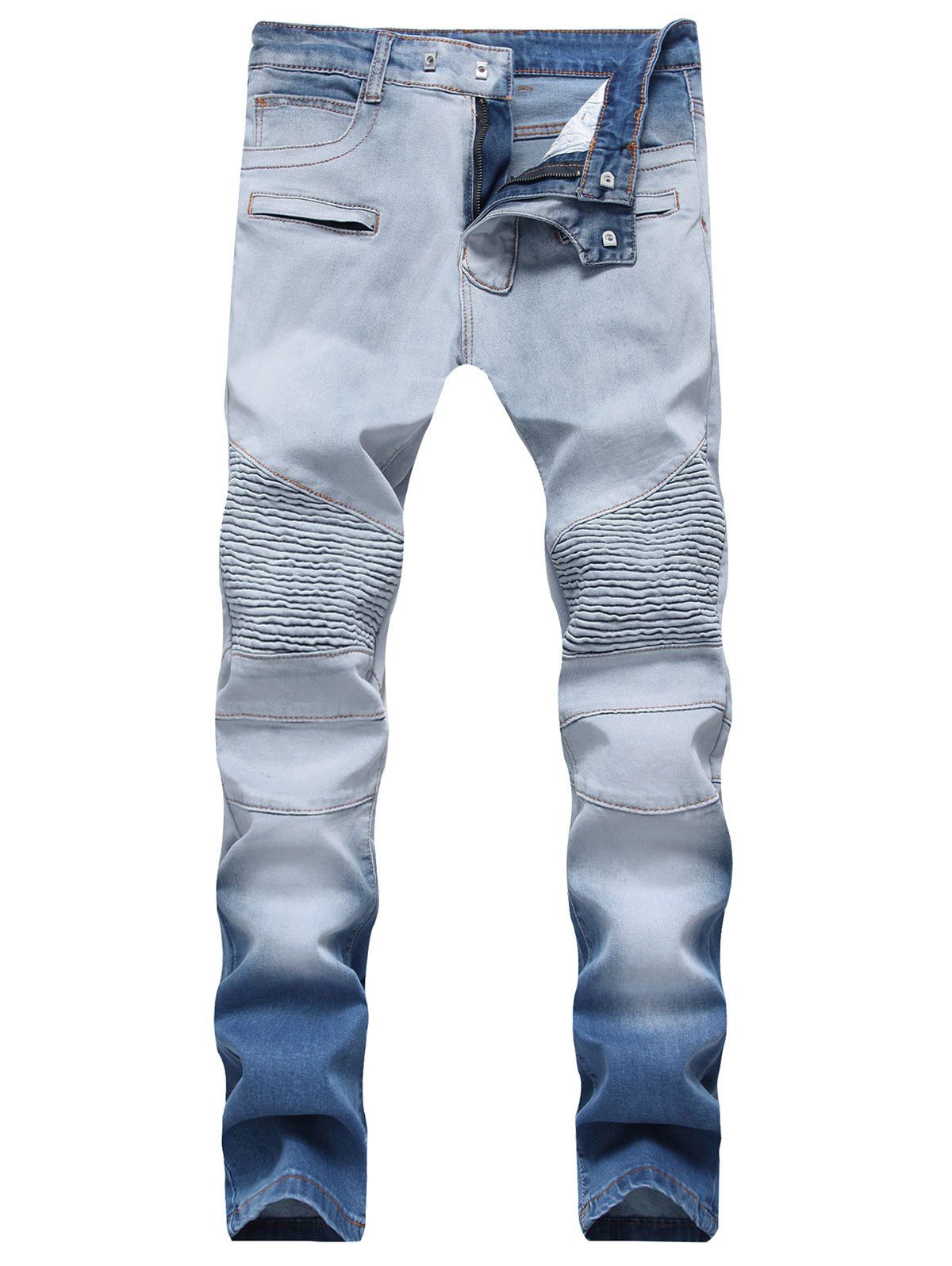 

Hook Button Straight Leg Distressed Biker Jeans, Jeans blue