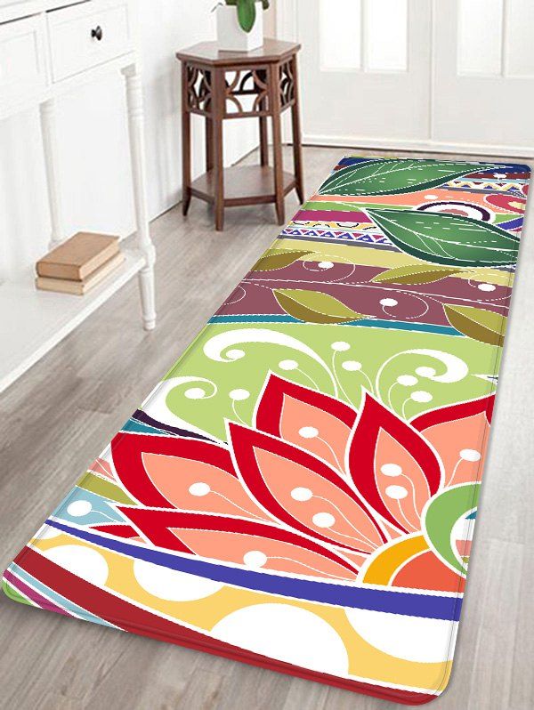 

Lotus Flower Leaf Print Coral Fleece Floor Mat, Multi