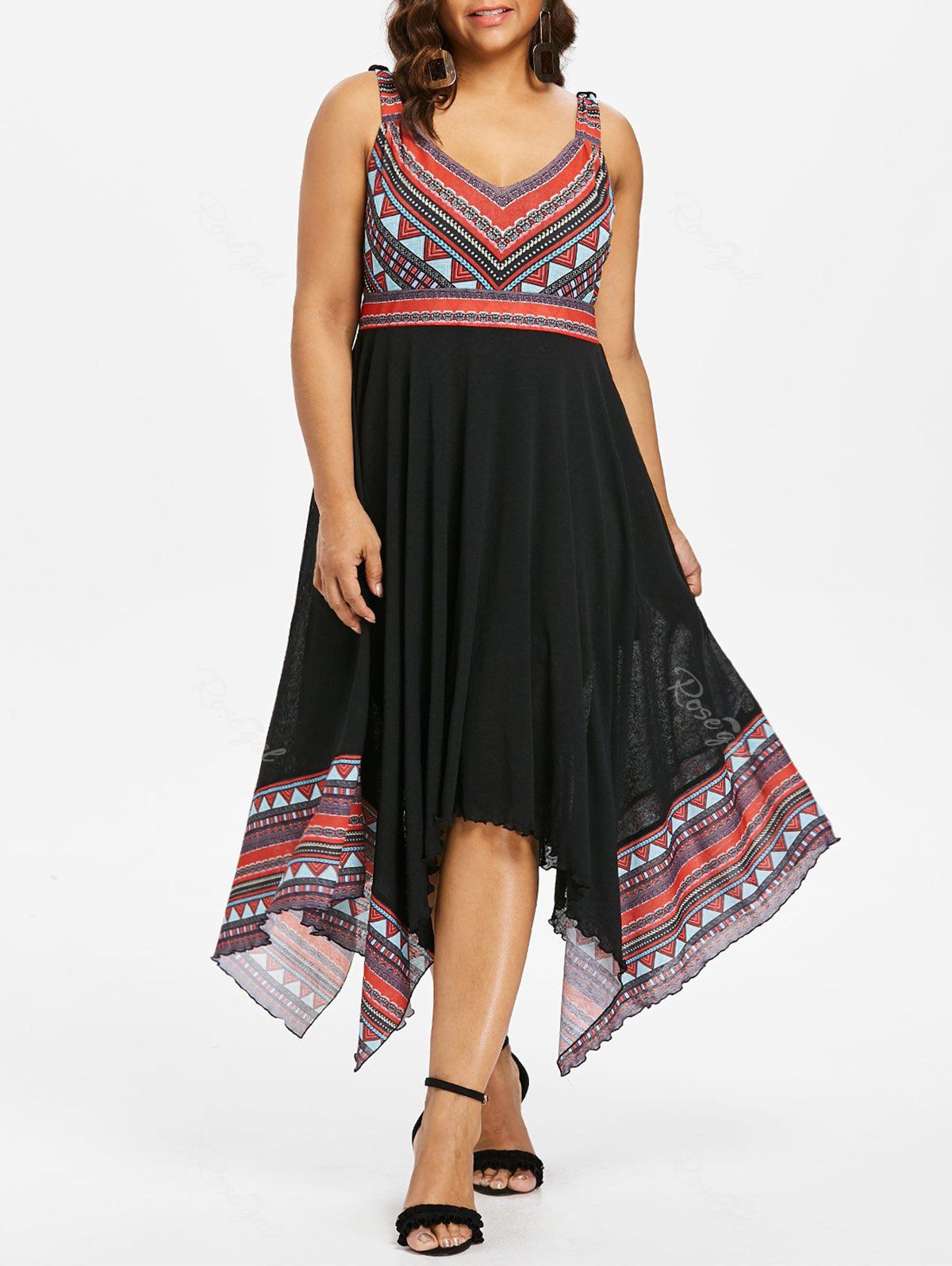 

Plus Size Tribal Print Handkerchief Dress, Black