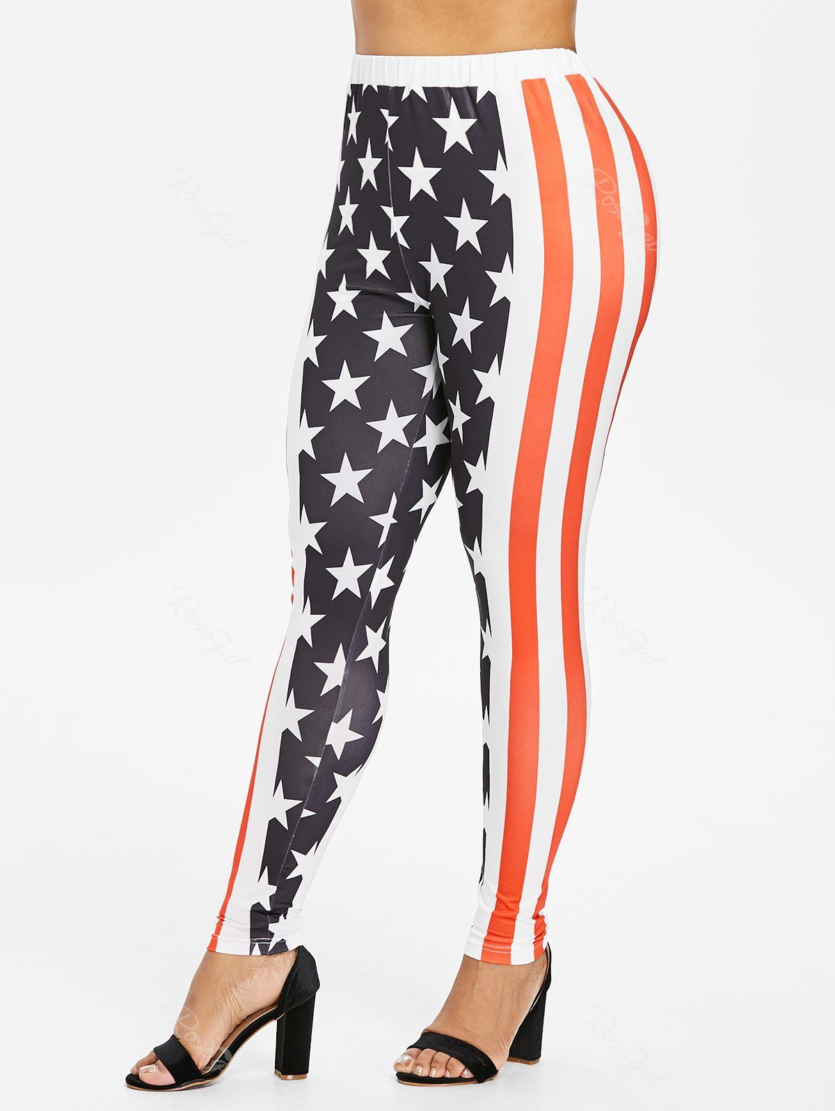 

Plus Size Patriotic American Flag Leggings, Fire engine red