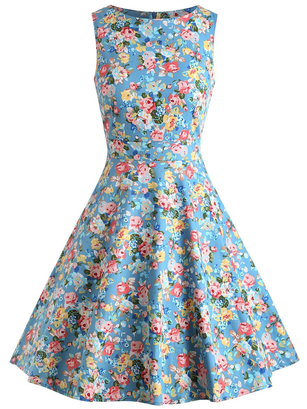 

Vintage Floral Pin Up Dress, Light blue