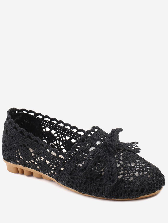Shop Hollow Out Bow Decorated Flat Heel Ballet Flats  