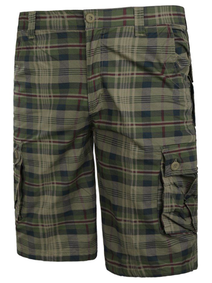 

Check Print Multi-pockets Cargo Shorts, Light khaki