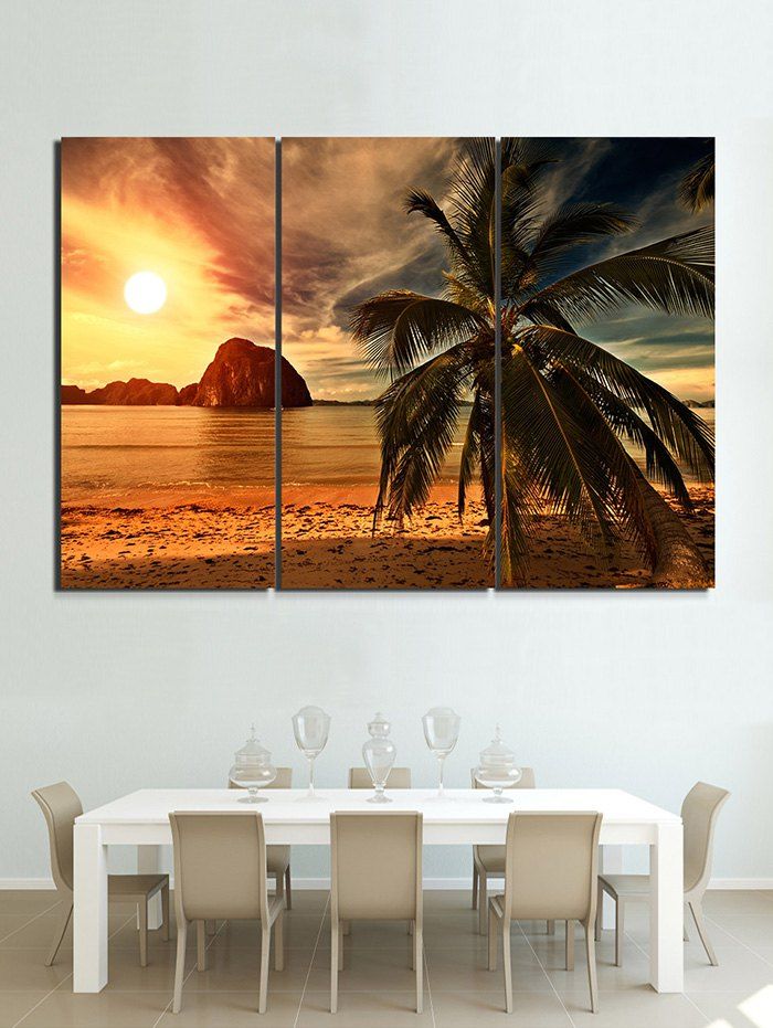 

Beach Sunset Print Unframed Split Canvas Paintings, Multi