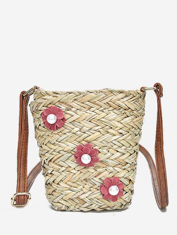 

Floral Decorated Straw Leisure Crossbody Bag, Ruby red