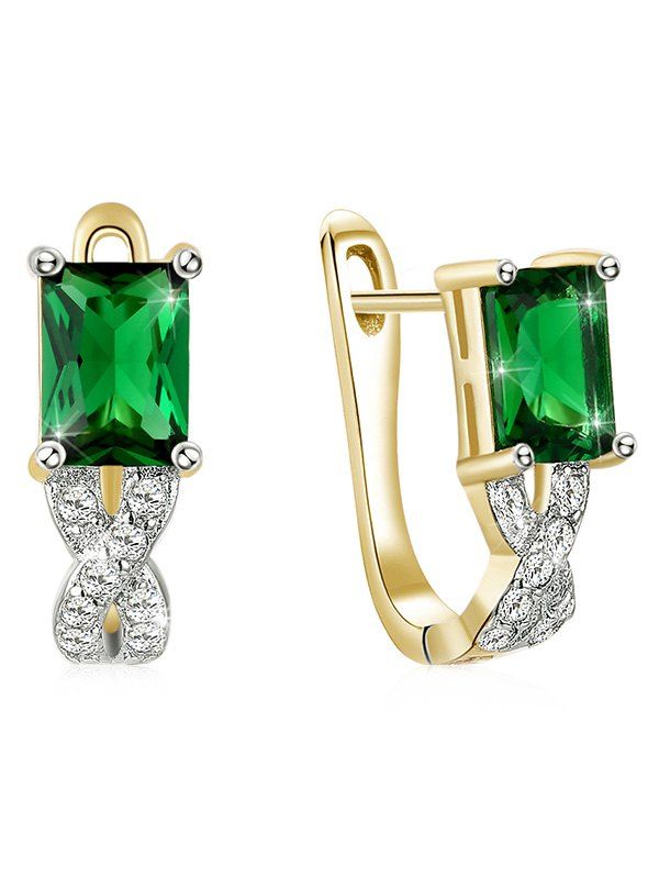 

Vintage Rhinestone Inlaid Faux Emerald Latch Back Earrings, Shamrock green