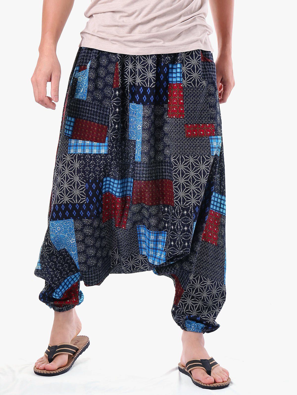 

Vintage Geometric Print Casual Harem Pants, Multi