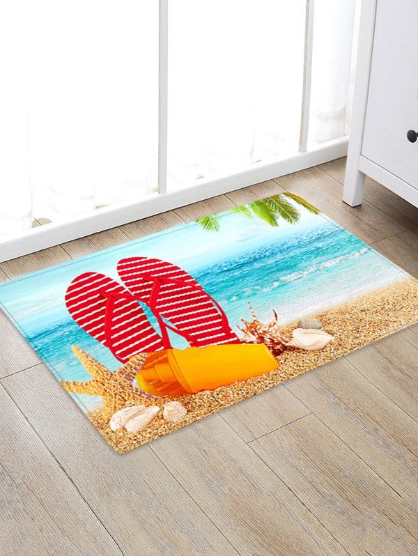 

Uhommi Beach Starfish Flip Flop Print Non Slip Floor Rug, Blue diamond