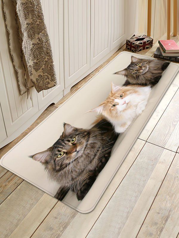 

Three Cat Pattern Antiskid Floor Rug, Warm white