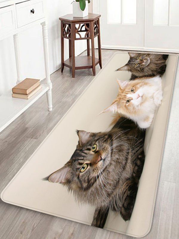 

Three Cat Pattern Antiskid Floor Rug, Warm white