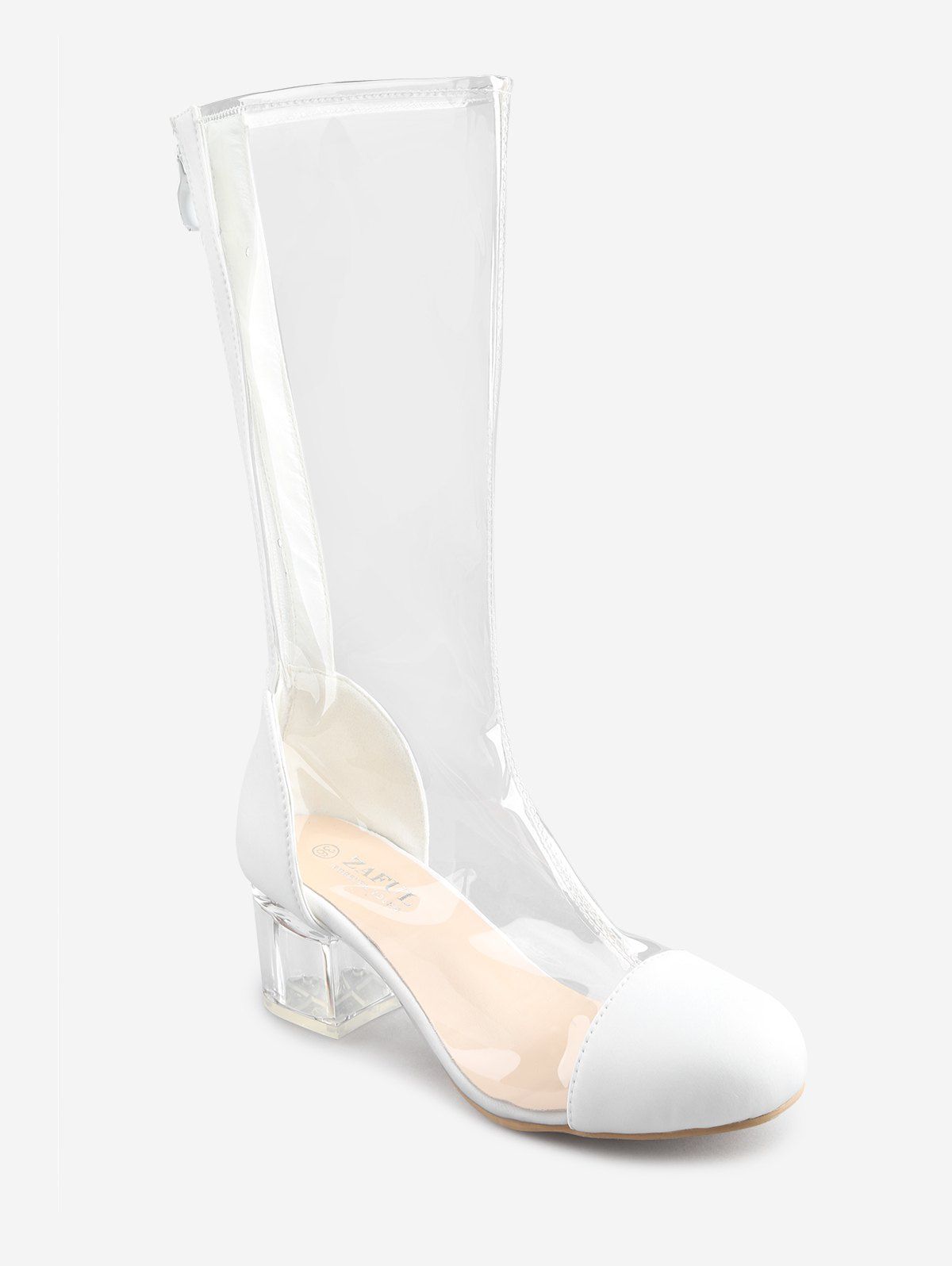 

Chunky Heel PVC Transparent Mid Calf Boots, White