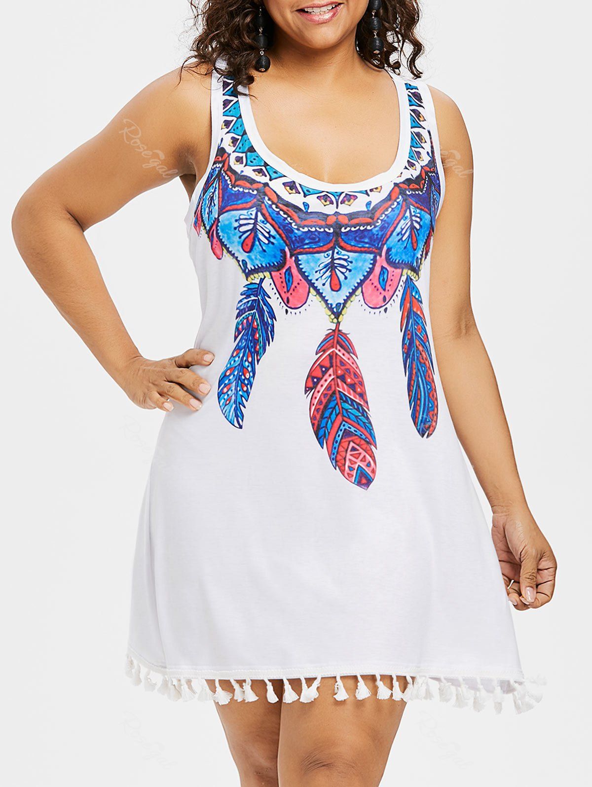 

Feather Lace Insert Plus Size Dress, White