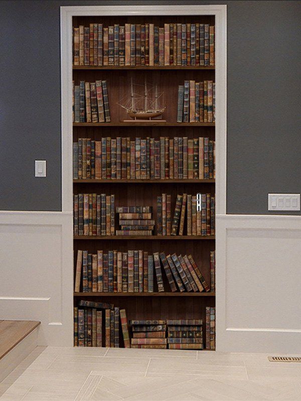 

Vintage Bookcase Print Door Cover Stickers, Multi
