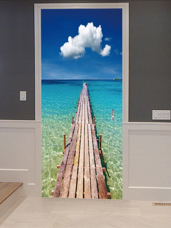 

Sea Bridge Print Door Cover Stickers, Multi