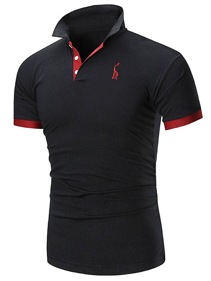 

Slim Fit Embroidery Giraffe Polo T-shirt, Natural black